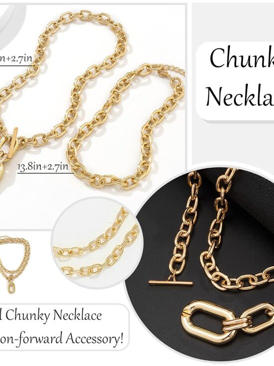 Chunky Gold Necklace Stack Chain Necklaces for Women Statement Layered Paperclip - Picture 4 of 8
